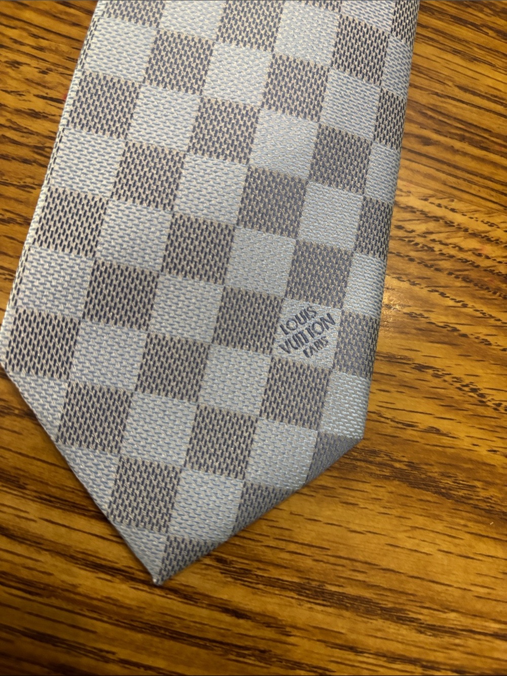 Louis Vuitton baby blue Checkerboard Silk Tie, new no box sorry - Picture 2 of 6